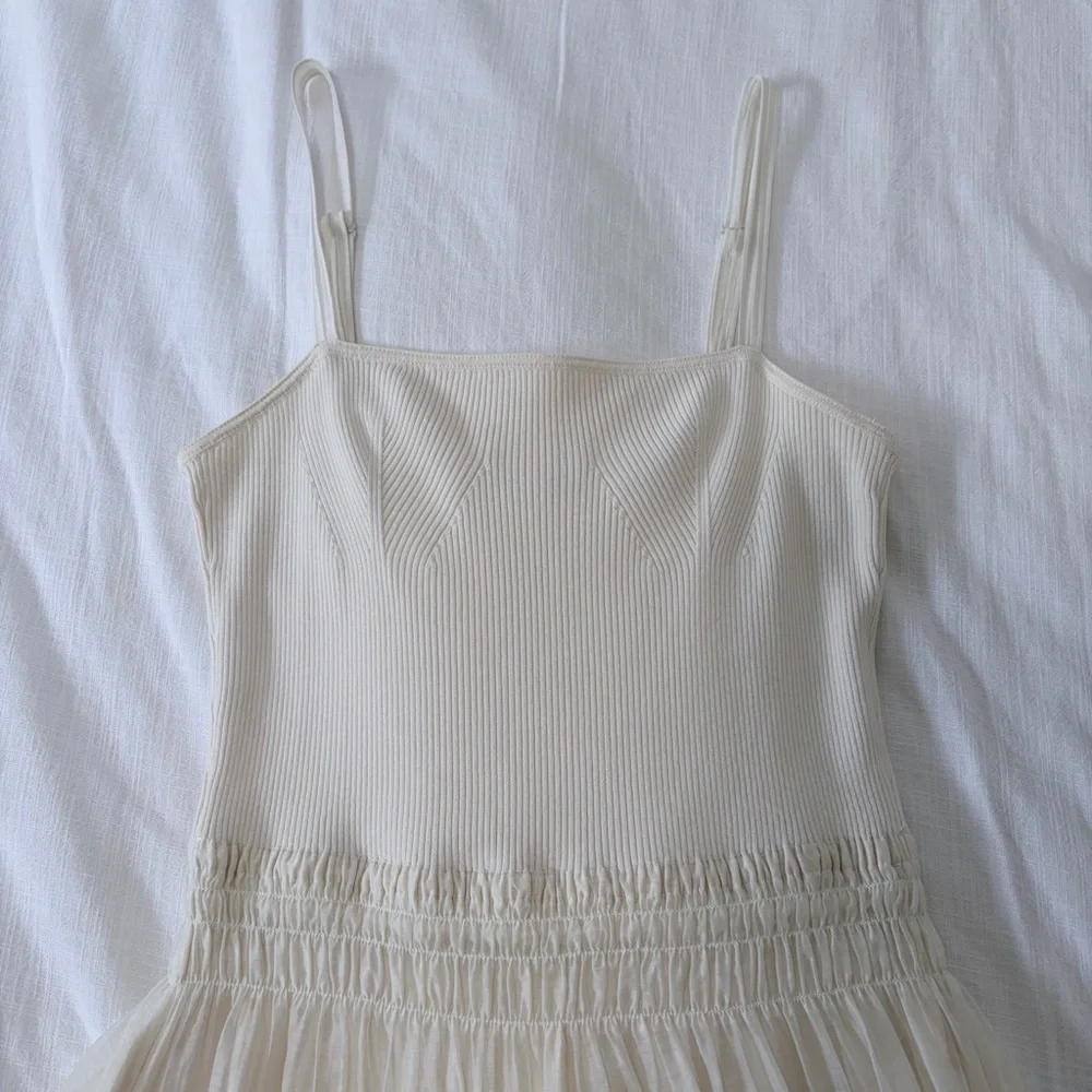 Vince Smocked Mixed Media Tencel Midi Dress - Picture 3 of 8